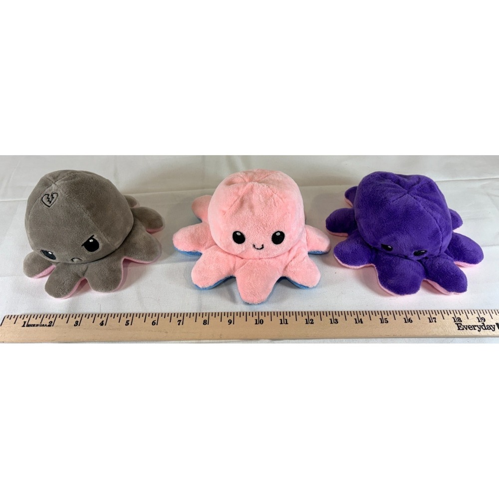 Tee Turtle Plush Lot of 3 Multicolor Reversible Octopus Plush 6"